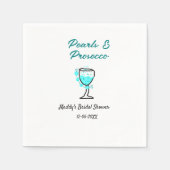 Perlen und Prosecco-Brautparty blau-schwarzer Name Serviette (Vorderseite)