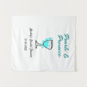 Perlen und Prosecco Brautparty blau schwarzer Name Wandteppich (Vorderseite (Horizontal))