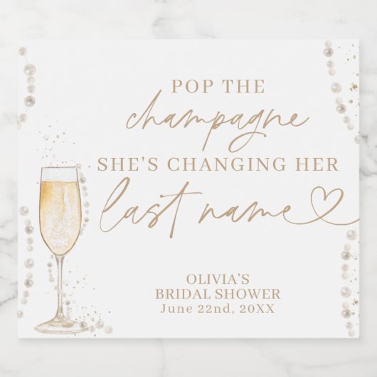 Perlen und Prosecco-Brautparty | Bridal Brunch Schaumweinetikett (Einzelnes Label)