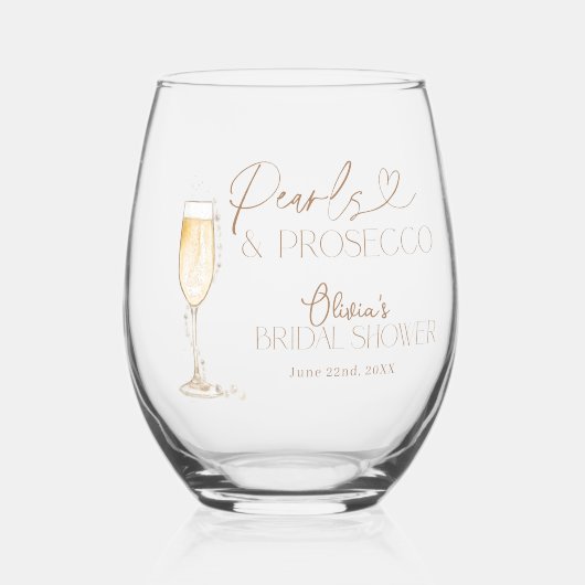 Perlen und Prosecco-Brautparty, Bridal Brunch Weinglas Ohne Stiel (Vorderseite)