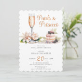 Perlen und Prosecco Brautparty Brunch Einladung (Stehend Vorderseite)