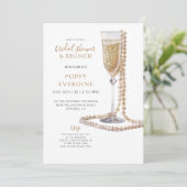Perlen und Prosecco Brautparty Brunch Einladung (Stehend Vorderseite)