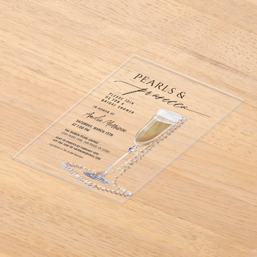 Perlen und Prosecco-Brautparty Champagner Acryleinladungen (Ablage )
