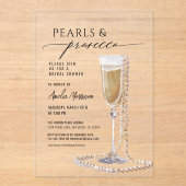 Perlen und Prosecco-Brautparty Champagner Acryleinladungen (Vorderseite)