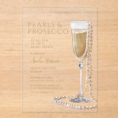Perlen und Prosecco-Brautparty Champagner Acryleinladungen (Vorderseite)