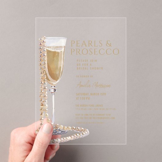 Perlen und Prosecco-Brautparty Champagner Acryleinladungen (Insitu (Handheld))