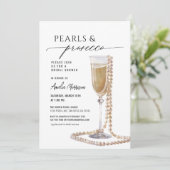 Perlen und Prosecco-Brautparty Champagner Einladung (Stehend Vorderseite)