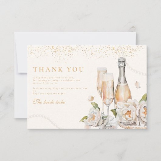 Perlen und Prosecco-Brautparty Dankeskarte (Vorderseite)