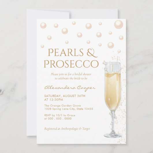 Perlen und Prosecco-Brautparty Einladung (Vorderseite)