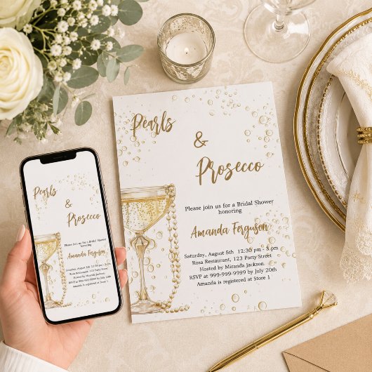 Perlen und Prosecco-Brautparty Einladung