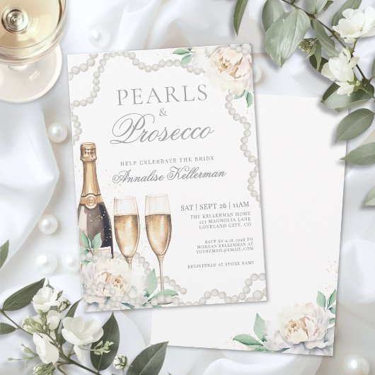 Perlen und Prosecco Brautparty Einladung