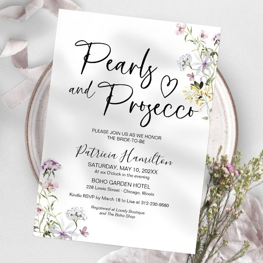 Perlen und Prosecco-Brautparty Einladung