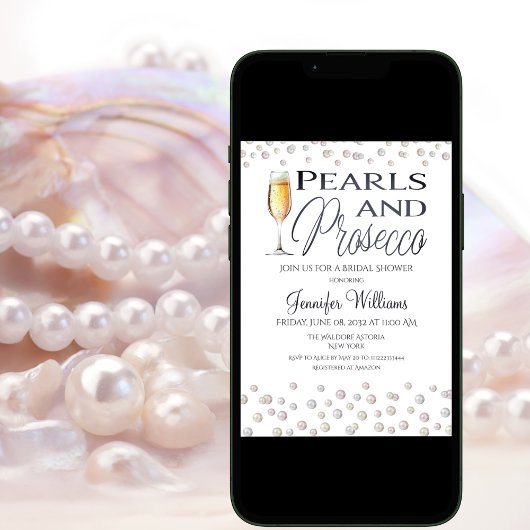 Perlen und Prosecco-Brautparty Einladung