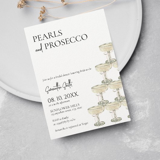 Perlen und Prosecco-Brautparty Einladung