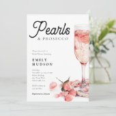Perlen und Prosecco-Brautparty Einladung (Stehend Vorderseite)