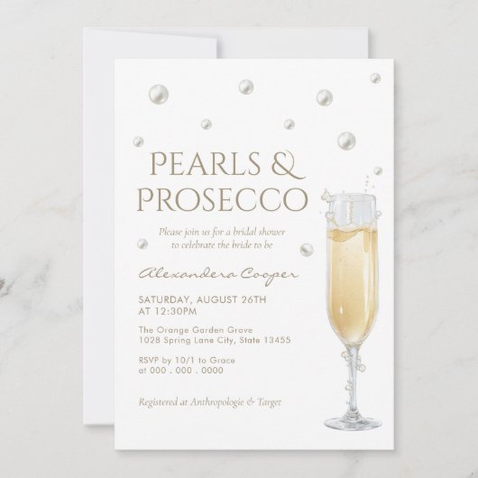 Perlen und Prosecco-Brautparty Einladung (Vorderseite)
