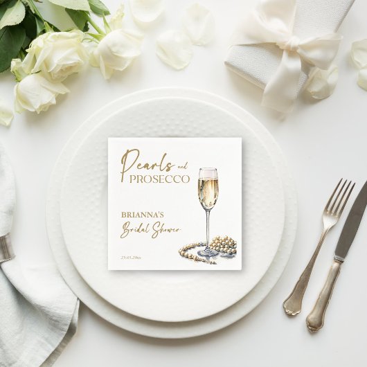 Perlen und Prosecco Brautparty elegant bedruckt Serviette