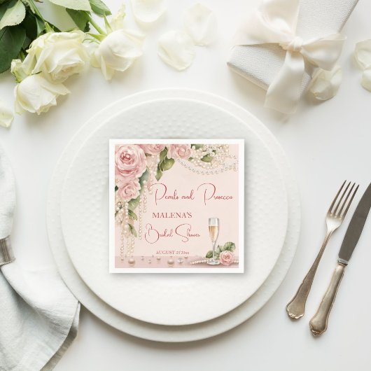 Perlen und Prosecco Brautparty elegant bedruckt Serviette