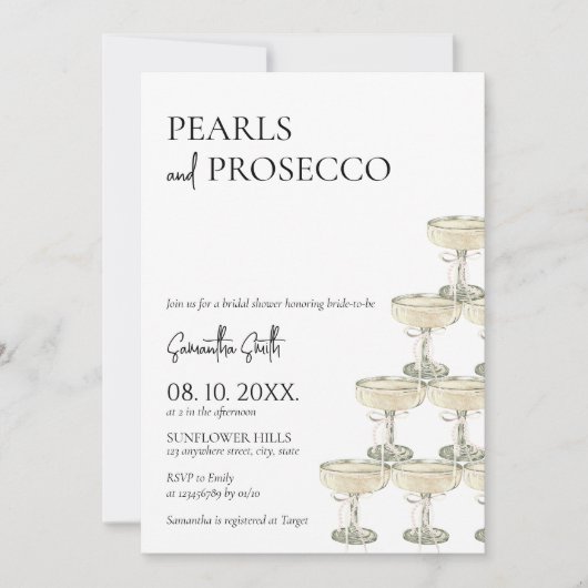 Perlen und Prosecco-Brautparty-Foto Einladung (Vorderseite)