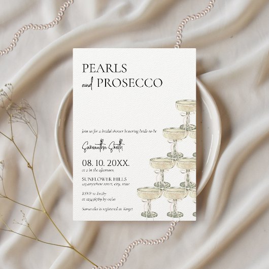 Perlen und Prosecco-Brautparty-Foto Einladung