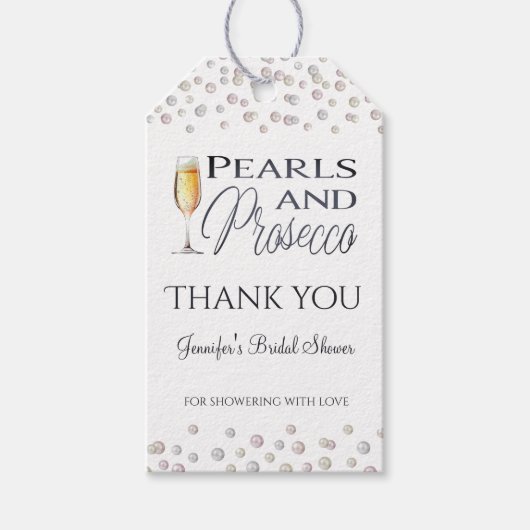 Perlen und Prosecco Brautparty Gefallen Geschenkanhänger (Vorderseite)