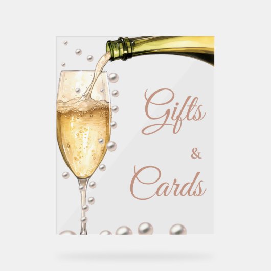 Perlen und Prosecco Brautparty Geschenke und Karte Acrylschild (Vorderseite)