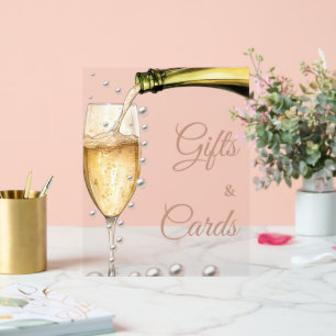 Perlen und Prosecco Brautparty Geschenke und Karte Acrylschild
