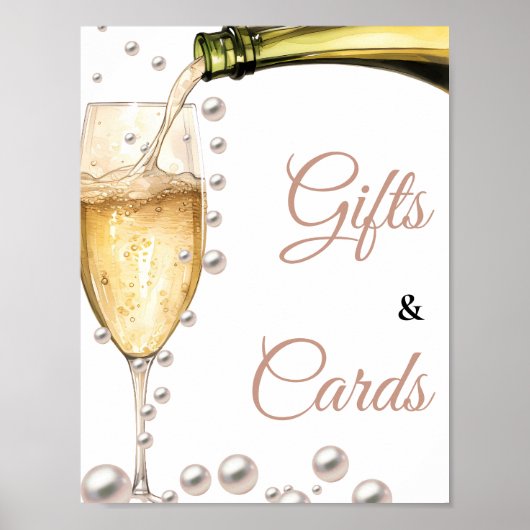 Perlen und Prosecco Brautparty Geschenke und Karte Poster (Vorne)