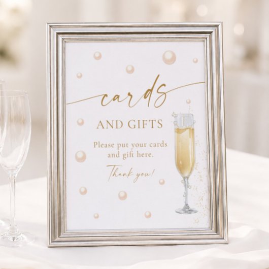 Perlen und Prosecco Brautparty Karten und Geschenk Poster