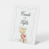 Perlen und Prosecco Brautparty Karten und Geschenk Sockelschild (Vorderseite)