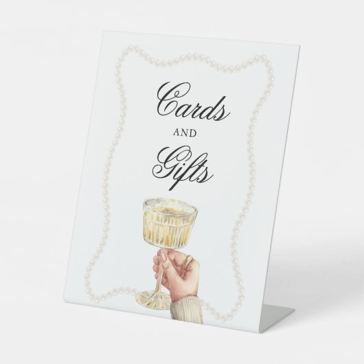 Perlen und Prosecco Brautparty Karten und Geschenk Sockelschild (Vorderseite)