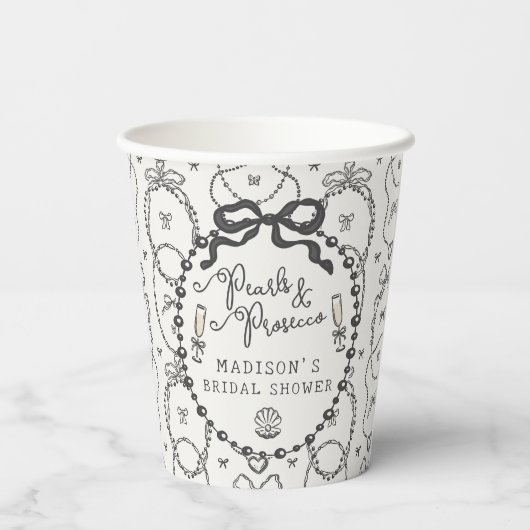 Perlen und Prosecco-Brautparty Pappbecher (Rückseite)