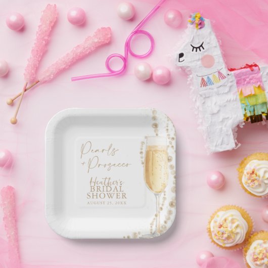 Perlen und Prosecco-Brautparty Pappteller (Party)