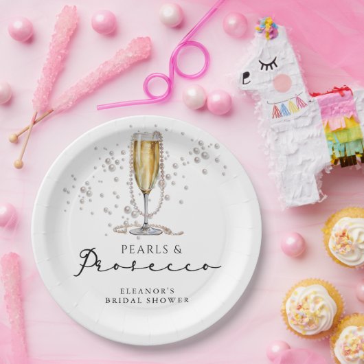 Perlen und Prosecco-Brautparty Pappteller (Party)