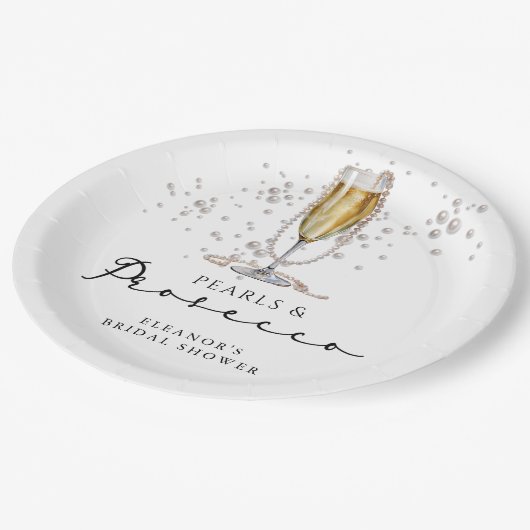 Perlen und Prosecco-Brautparty Pappteller (Schrägansicht)