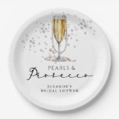 Perlen und Prosecco-Brautparty Pappteller (Vorderseite)