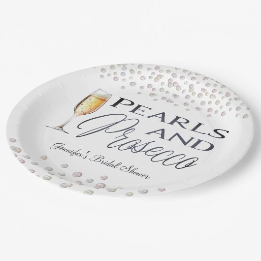 Perlen und Prosecco-Brautparty Pappteller (Schrägansicht)