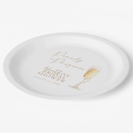 Perlen und Prosecco-Brautparty Pappteller (Schrägansicht)