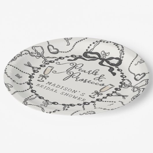 Perlen und Prosecco-Brautparty Pappteller (Schrägansicht)