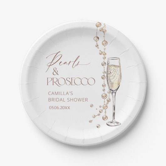 Perlen und Prosecco-Brautparty Pappteller (Vorderseite)