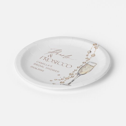 Perlen und Prosecco-Brautparty Pappteller (Schrägansicht)