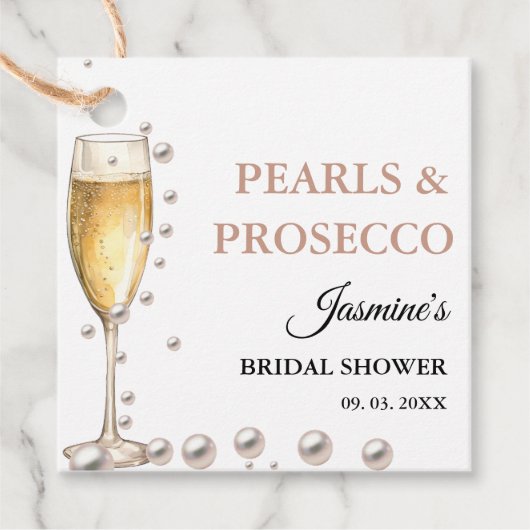 Perlen und Prosecco-Brautparty Party Geschenkanhänger (Vorderseite)