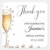 Perlen und Prosecco-Brautparty Party Quadratischer Aufkleber (Vorderseite)