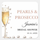 Perlen und Prosecco-Brautparty Party Quadratischer Aufkleber (Vorderseite)