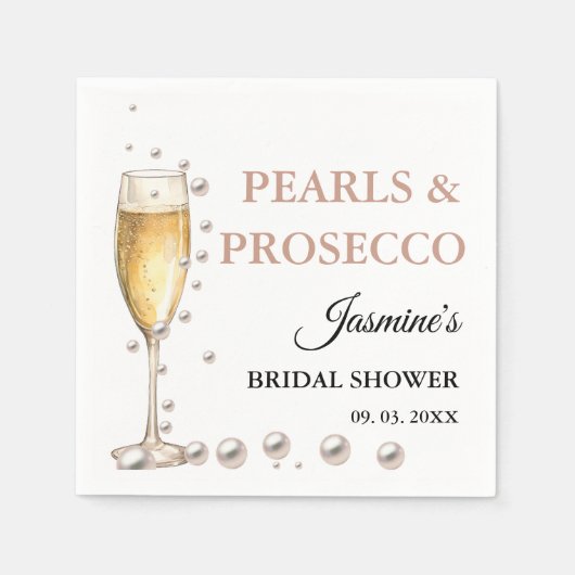 Perlen und Prosecco-Brautparty Party Serviette (Vorderseite)