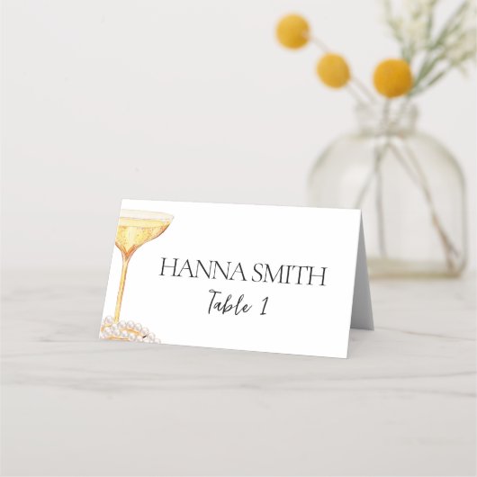 Perlen und Prosecco-Brautparty Platzkarte (Vorderseite)