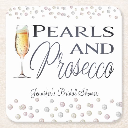 Perlen und Prosecco-Brautparty Rechteckiger Pappuntersetzer (Vorderseite)
