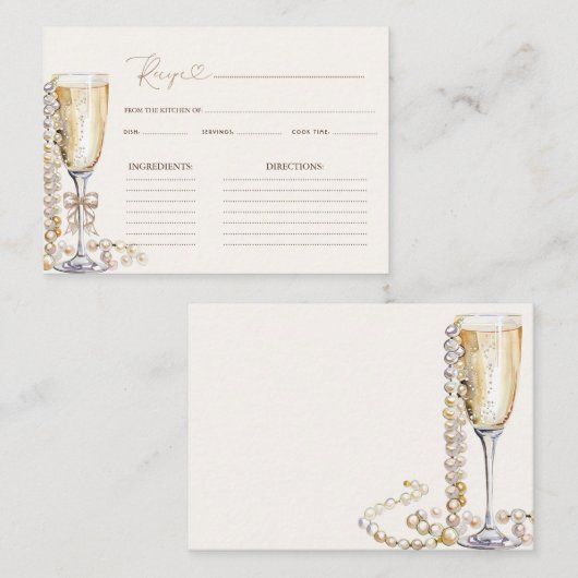 Perlen und Prosecco Brautparty Recipe Begleitkarte (Vorne/Hinten)