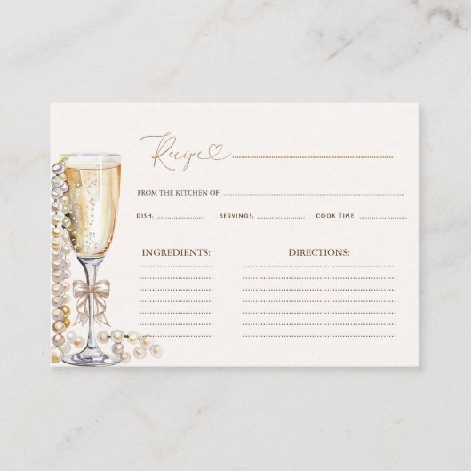Perlen und Prosecco Brautparty Recipe Begleitkarte (Vorderseite)