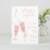 Perlen und Prosecco Brautparty - Rosa Einladung (Stehend Vorderseite)
